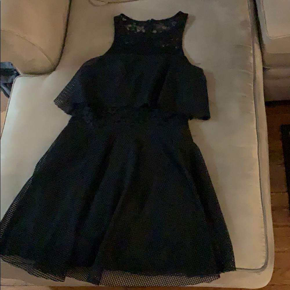 Black cocktail dress lace and netting detail
